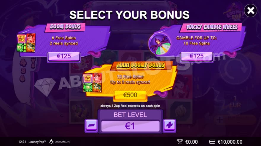 Bonus buy feature with three options to choose from.