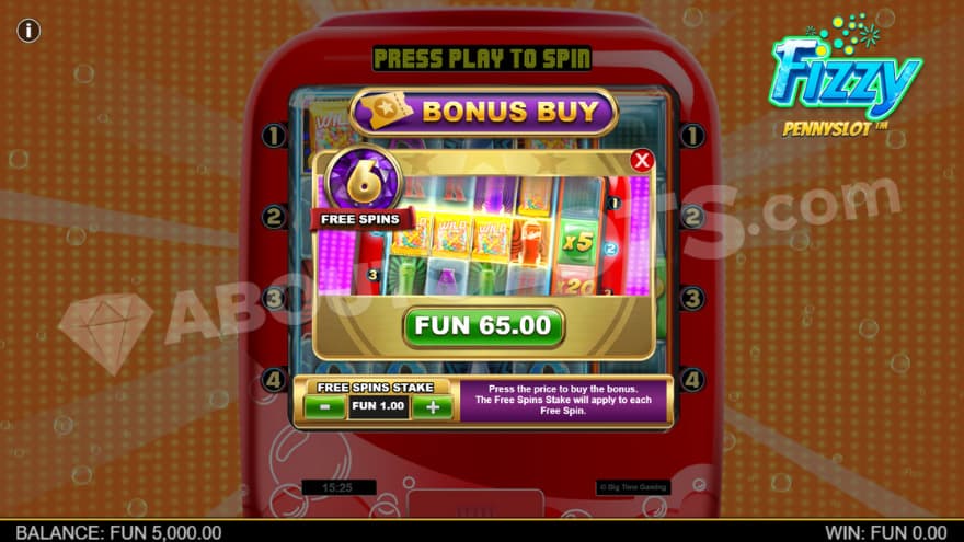 Bonus buy feature with an option to active the free spins feature for a cost of 65X the bet.