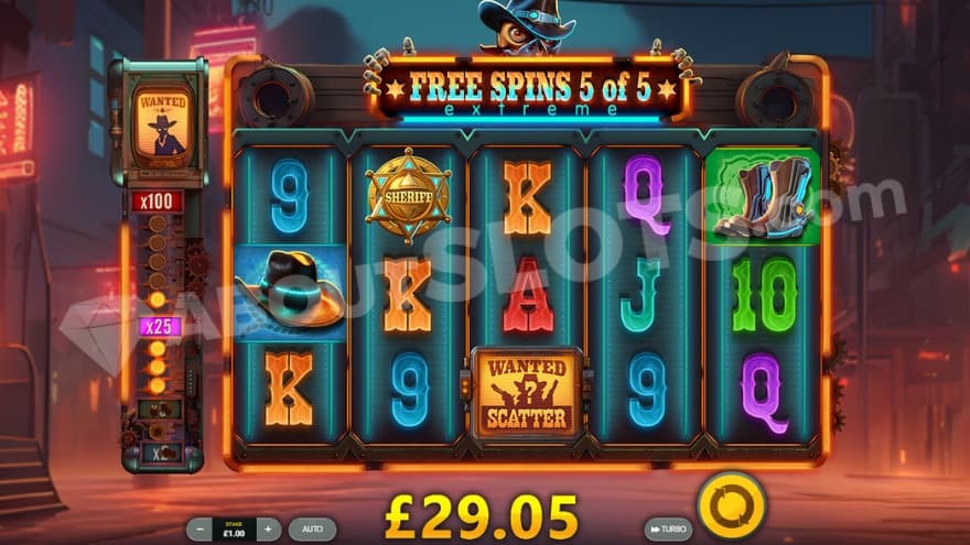 A screenshot from the free spins feature
