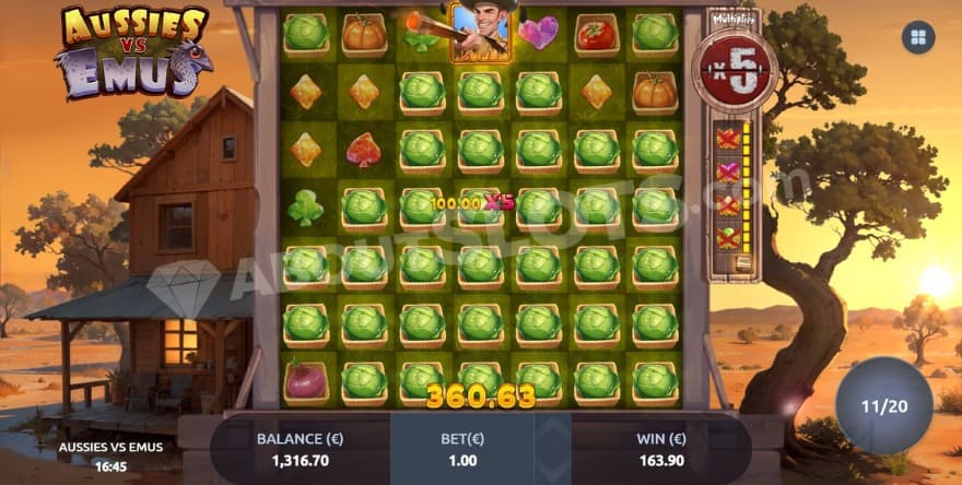 Free Games bonus feature where a 5X win multiplier is active.