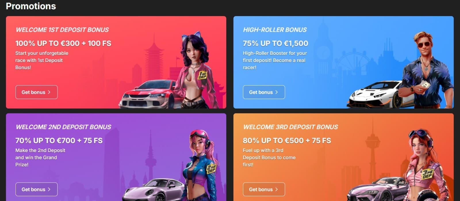Need for Spin Casino's promotions page, showing the welcome bonus package and the Halloween welcome bonus.
