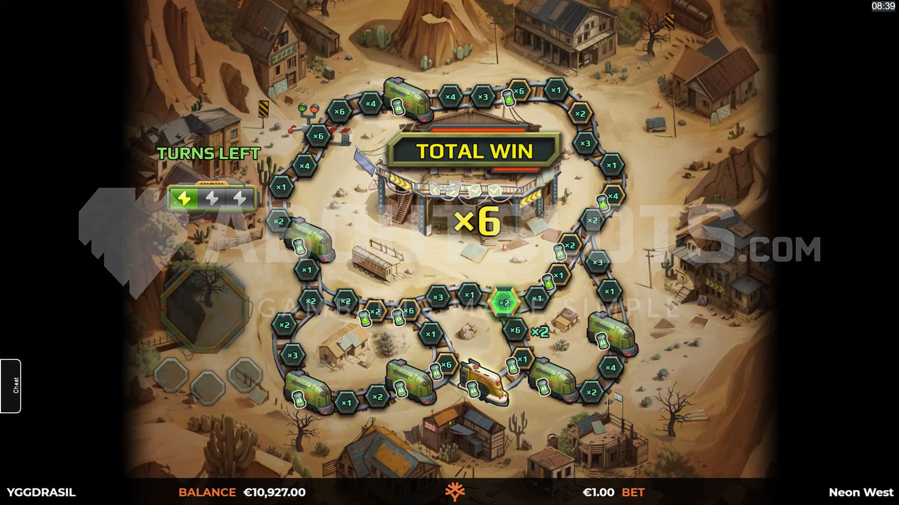 Trail Bonus Game in progress, showing multiple fields on which players collect cash prizes and features.