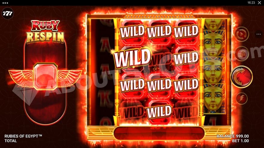 A spin full with Ruby Wild Symbols on reels 2, 3 and 4.