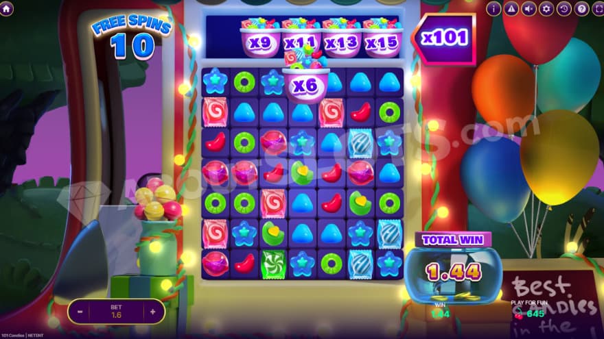 Bonus game with ten remaining free spins.