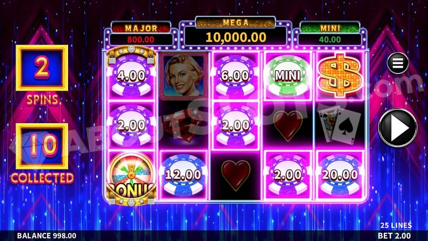 Prize symbols on eight of the reels positions. 