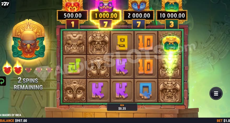 Inca Battle with two spins left.