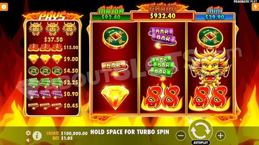 Base game with a symbol paytable on the left of the the reels.