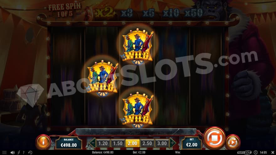Three Walking Wilds in the free spins bonus game.