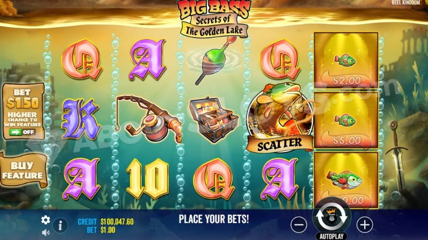 Base game with a scatter symbol on the fourth reel.