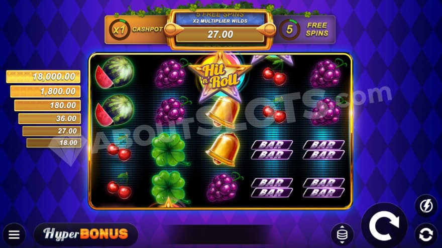 Base game with the Jackpot to the left of the reels.