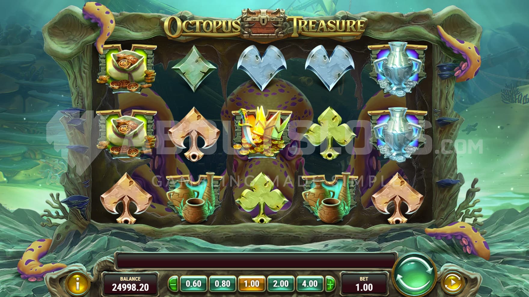 Base Game view of a 5x3 grid on a backdrop of a rough ocean.