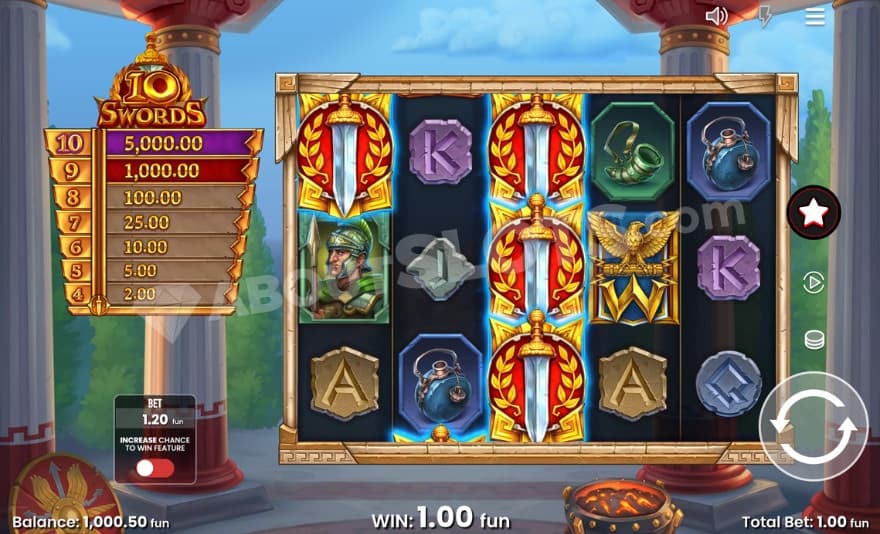 Base game with direct prizes to the left.