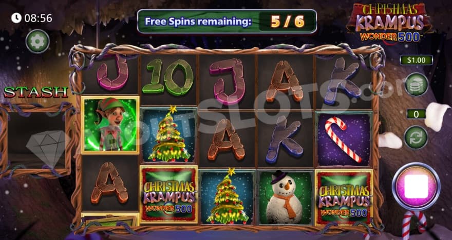 Free Spins feature with 1 free spin left.