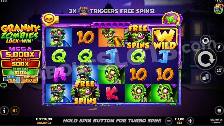 Five reels with zombie symbols and royals. 