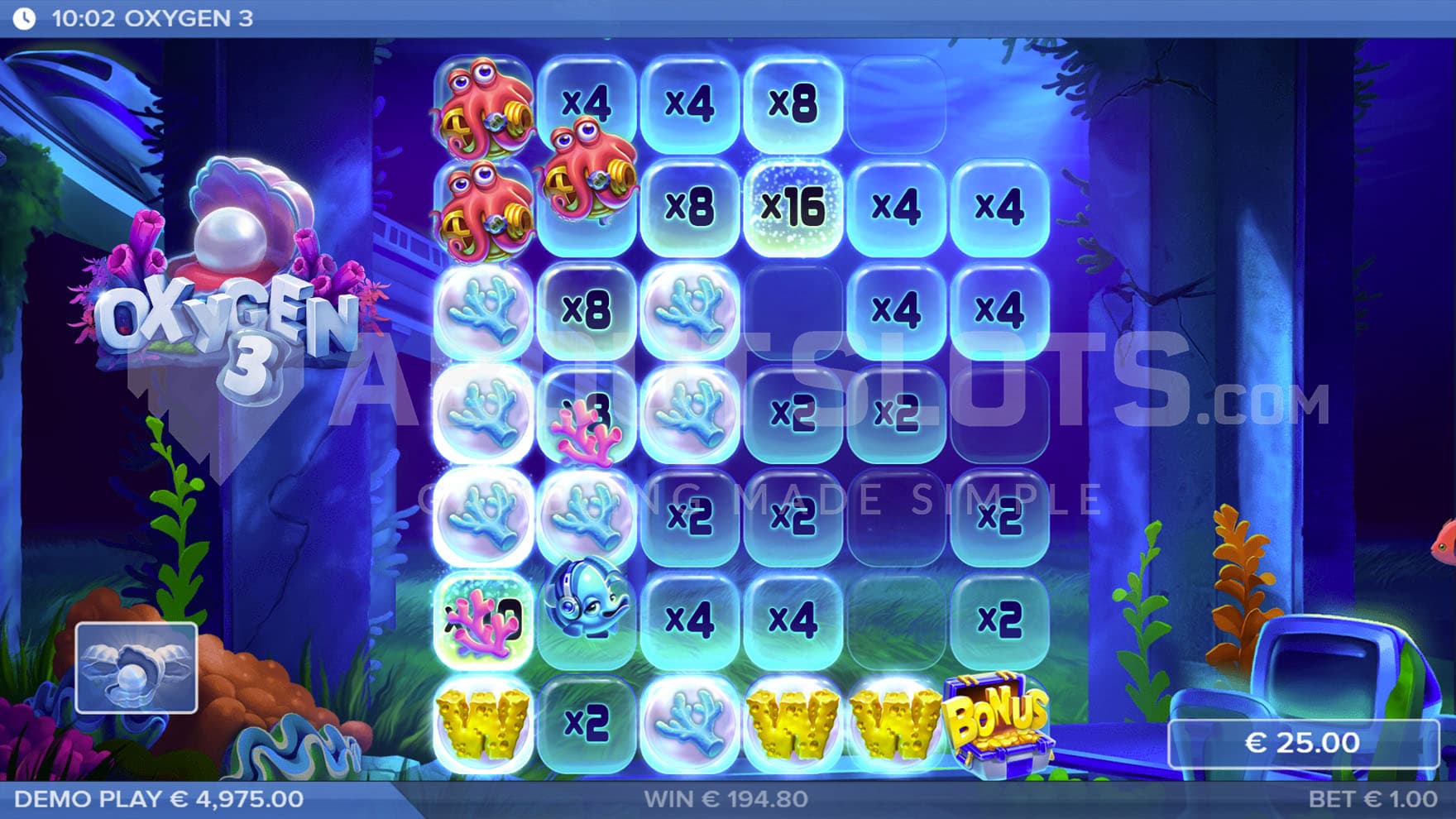 Clam Feature - Pearl triggered in the base game, choosing one of the symbols for the sticky respin sequence.