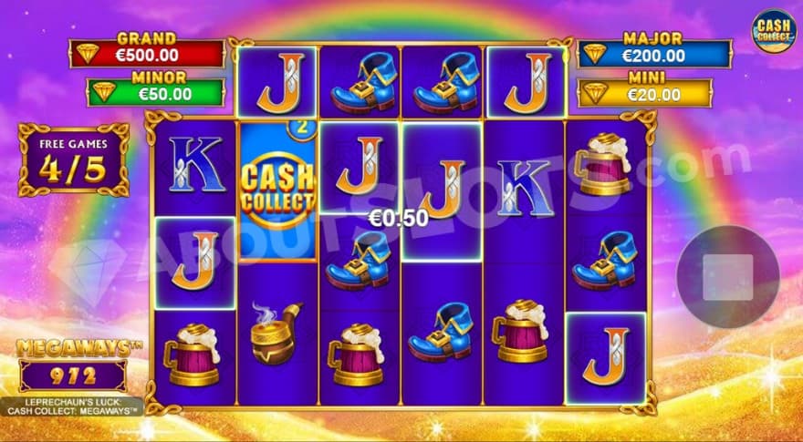 Free Games feature with a full line win of J symbols.