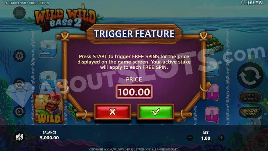 A screen offering the bonus game for 100x the bet.