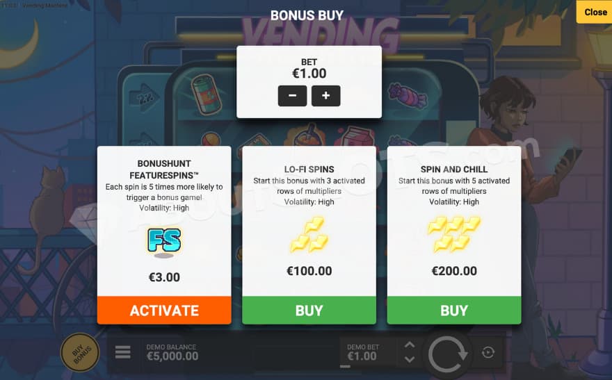 Bonus Buy feature with three options to choose from. 
