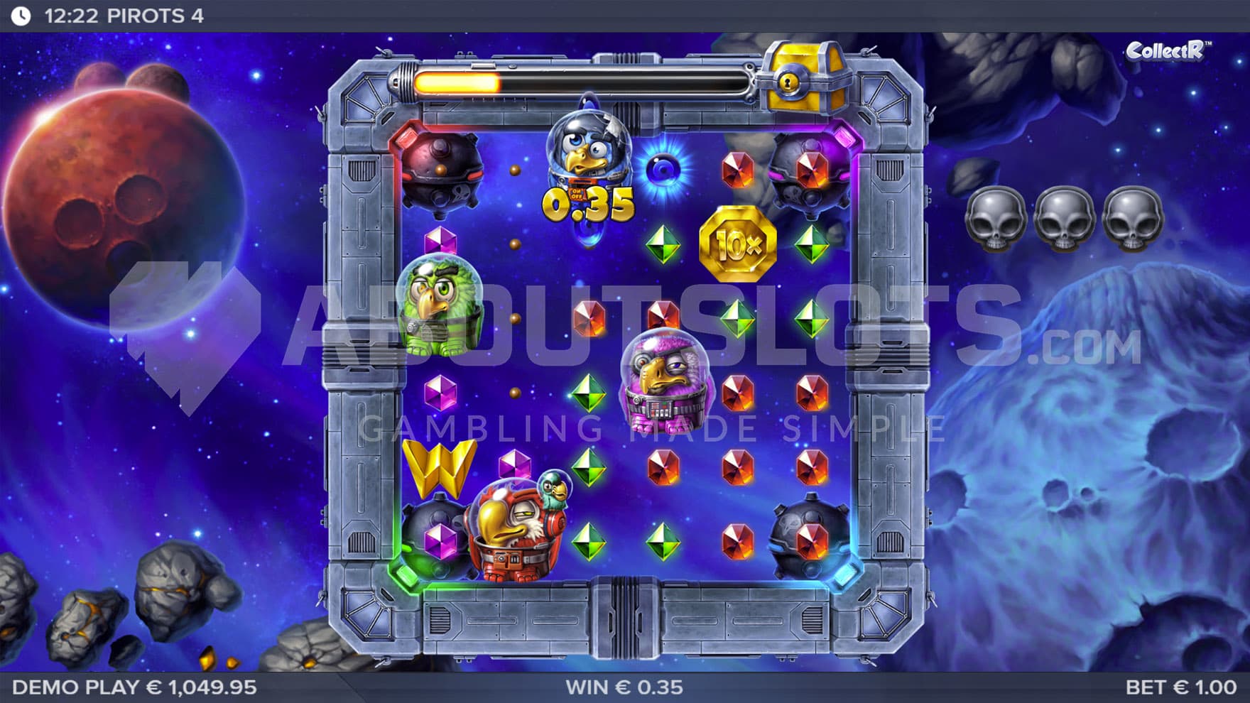 Base Game view of a 6x6 grid on a backdrop depicting outer space.