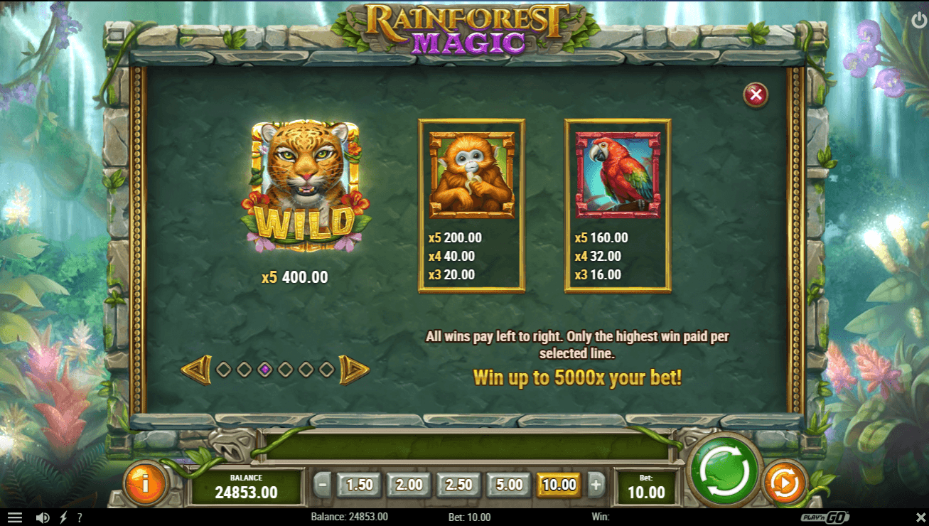 Rainforest Magic slot paytable