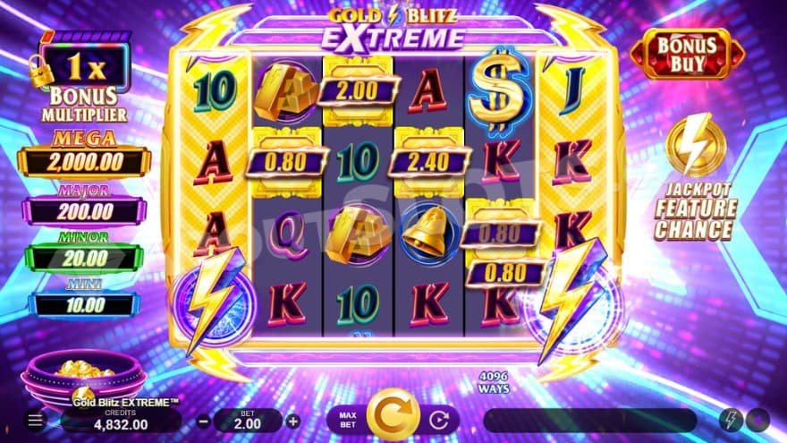 Base game where you can see the Jackpots to the left.