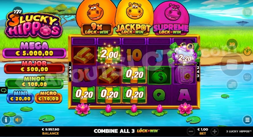 Cash Collect feature where you can see jackpots to the left.