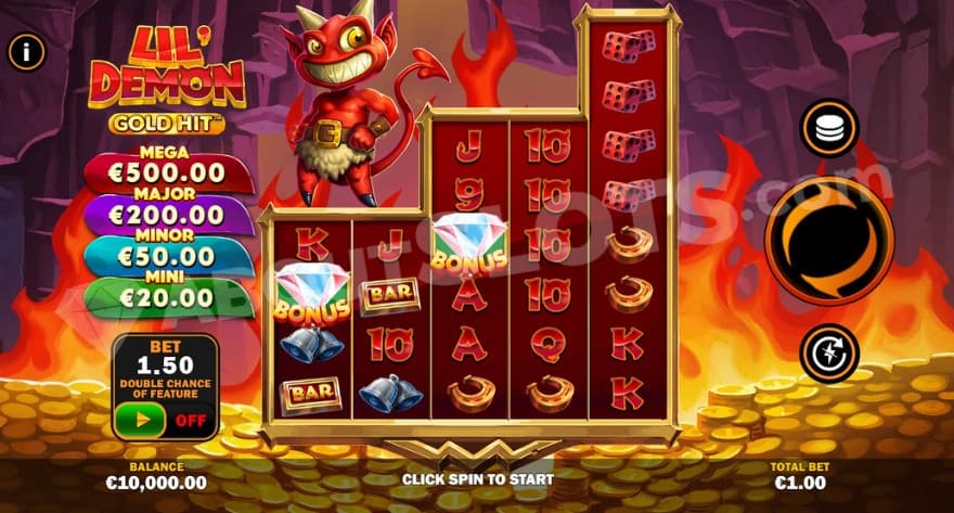 Base game where you can see a smiling devil above the reels.