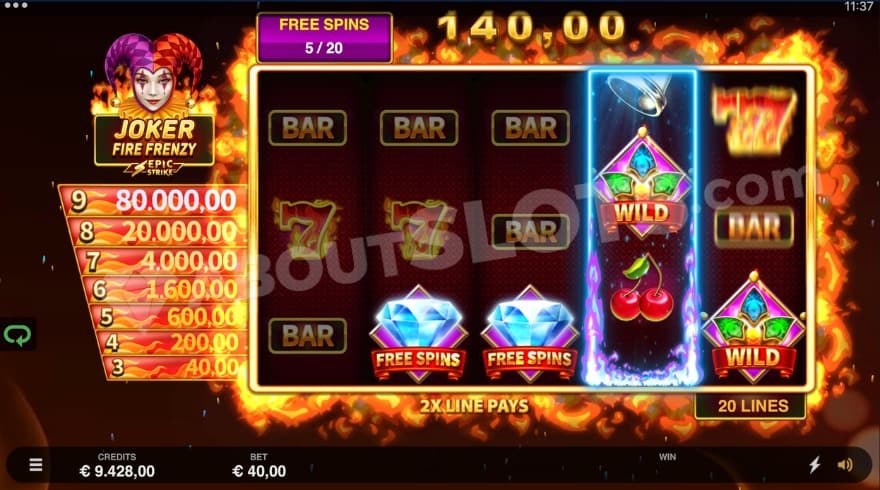 Free Spins feature with two scatter symbols on the reels.
