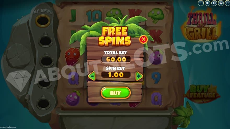 A menu offering the Free Spins for 60X the bet.