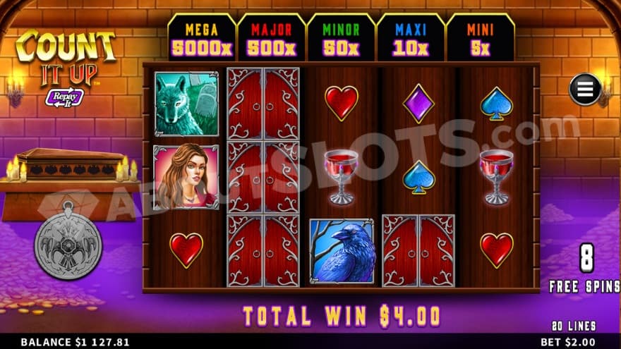 Free Spins feature where you can see Jackpots above the reels.