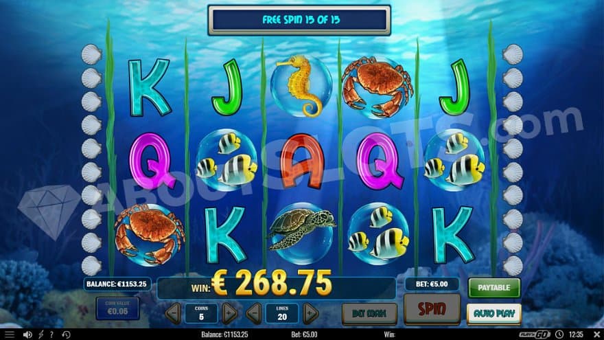 A win of €268.75 on the last of 15 free spins.