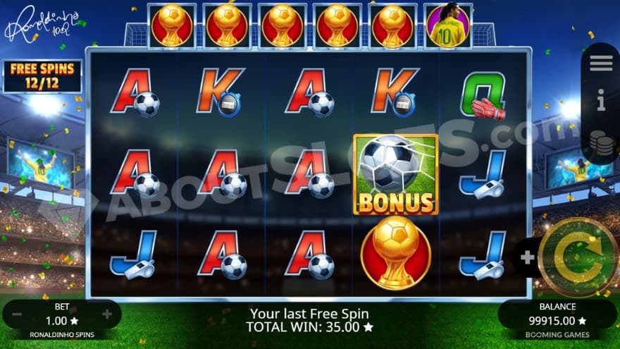 Free Spins bonus game with a scatter symbol on the fourth reel.