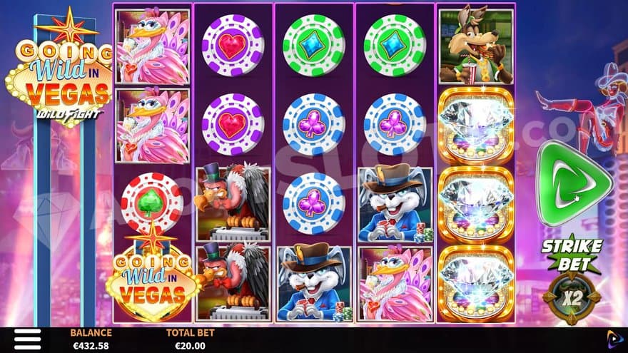 Animal and casino chip symbols on a slot grid in Las Vegas.