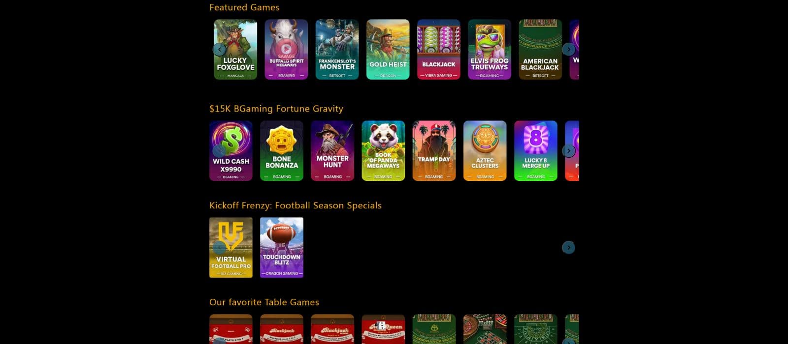 Regals Casino games page showing a selection of the available casino games