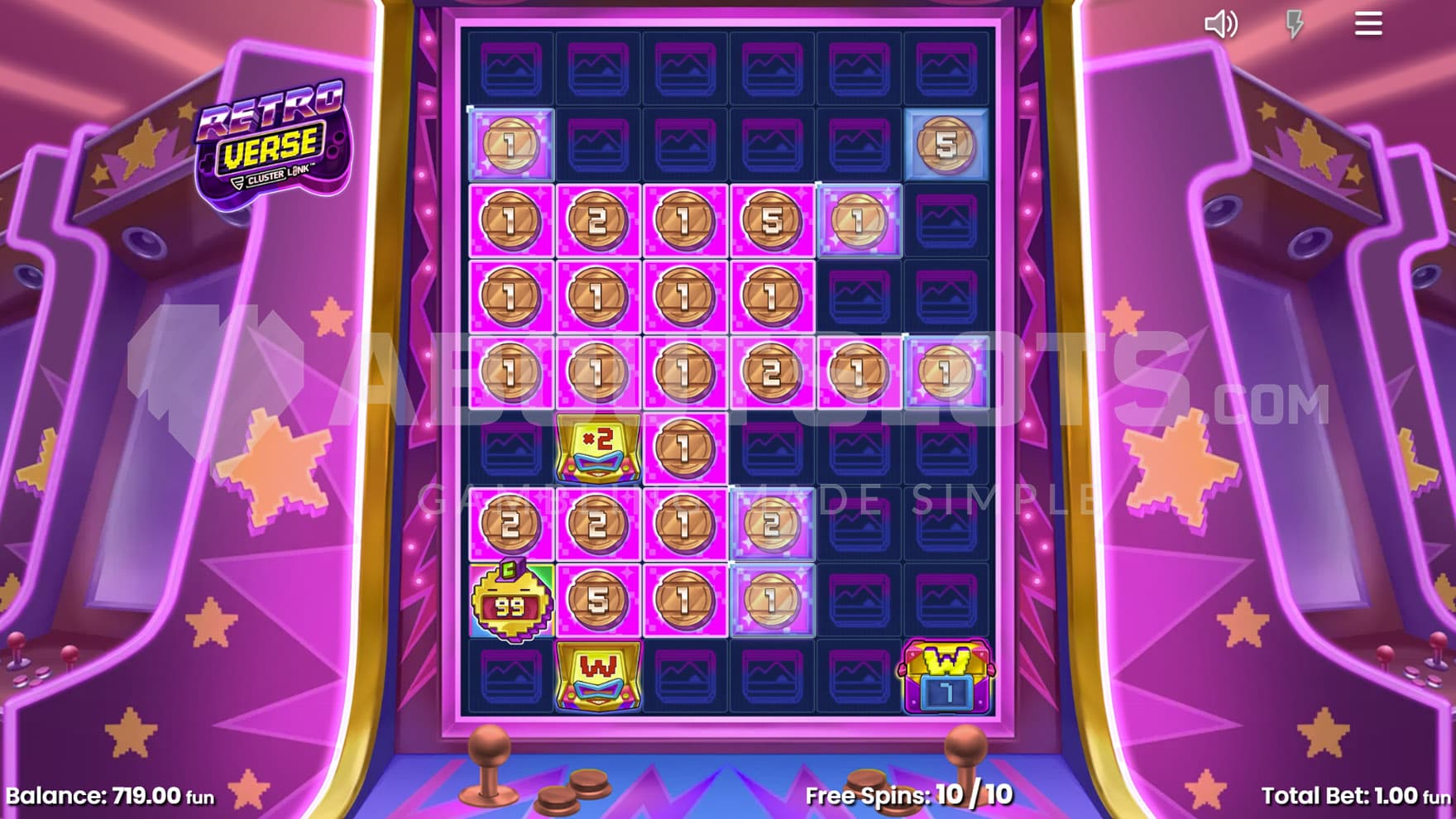 Free Spins bonus in progress, showing multiple Instant Prize symbols locked on the grid.
