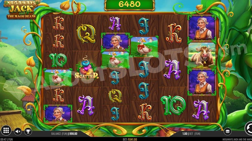 A Megaways grid in the middle of a countryside landscape.