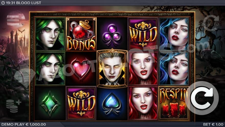 Base game with various vampire symbols on the reels.