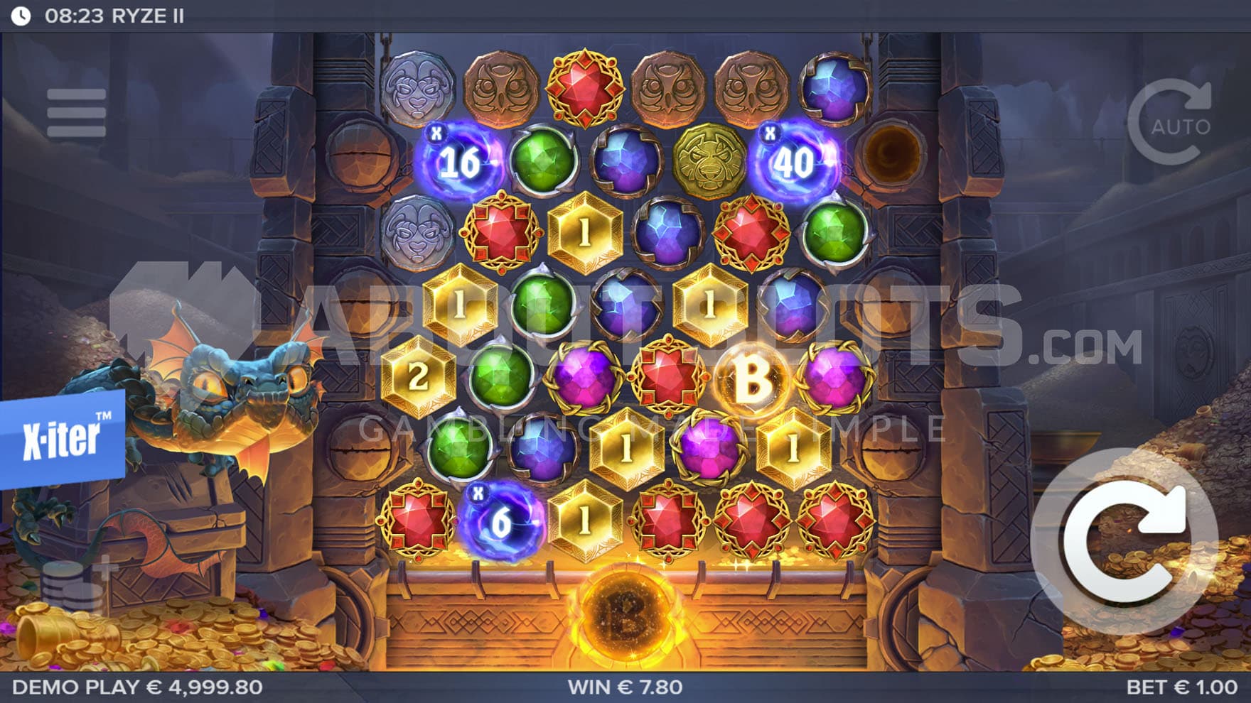 Several Multiplier Wilds with various multipliers generated in a base game spin.