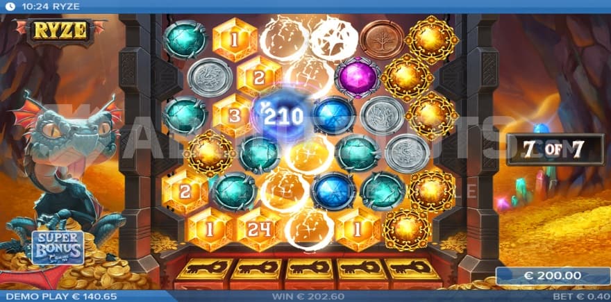 A screenshot of the super free spins with a 210x multi wild