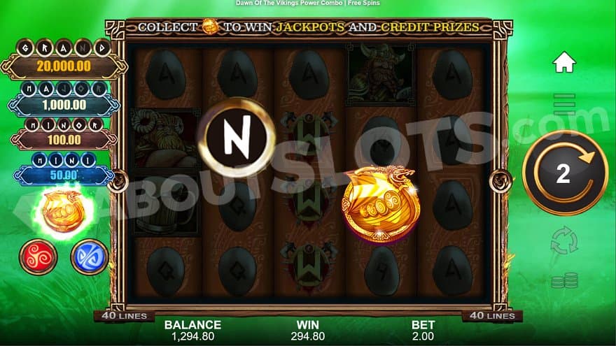 An N on the reels in the Jackpot free spins. 