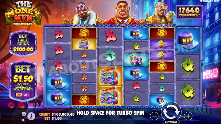 Base game where you can see the three wealthy people above the reels.