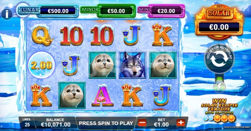 Base game where you can see the Jackpots above the reels.