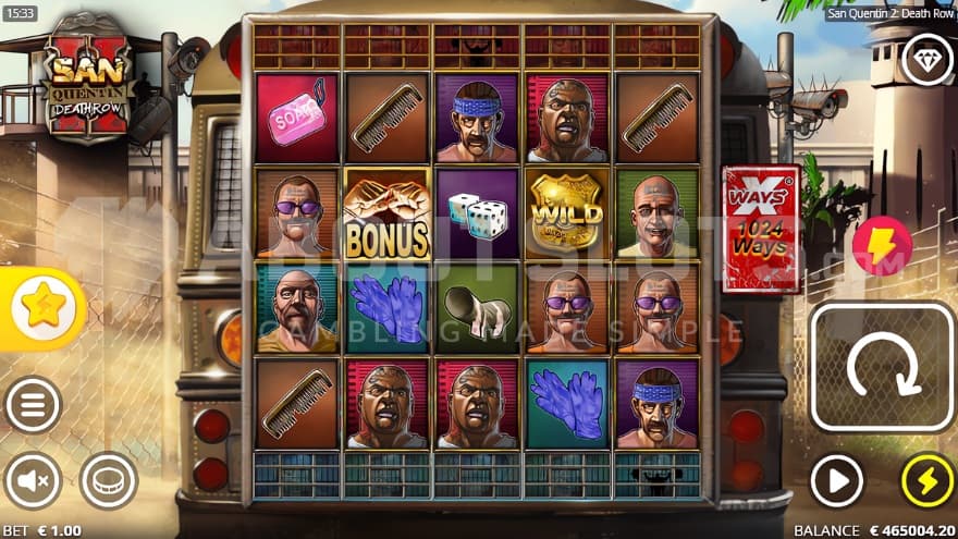 A screenshot of the base game view in San Quentin, taking place at the back of a prison bus.