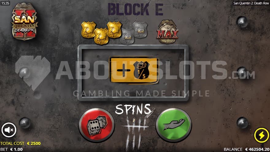 A screenshot of the gamble function in the free spins feature