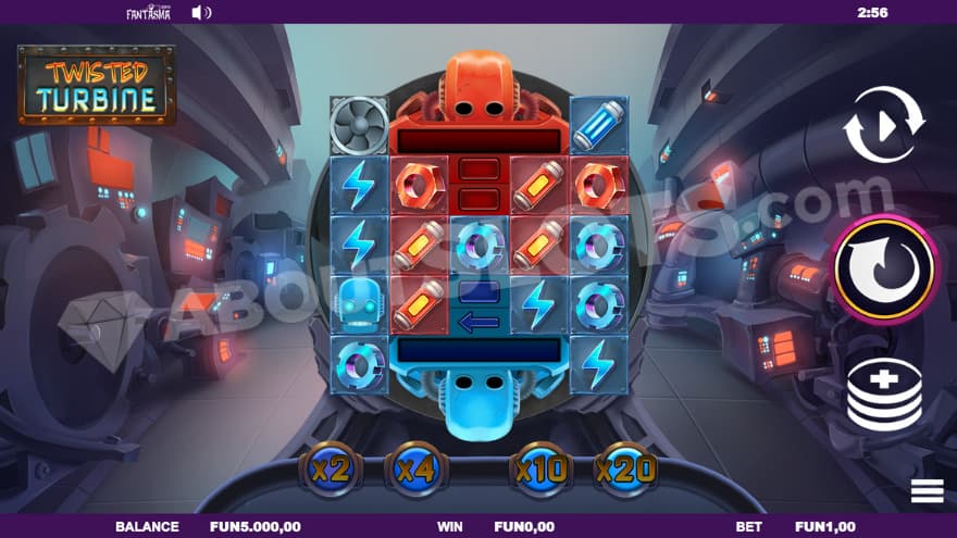 Base game with a blue and a red robot on the reels.