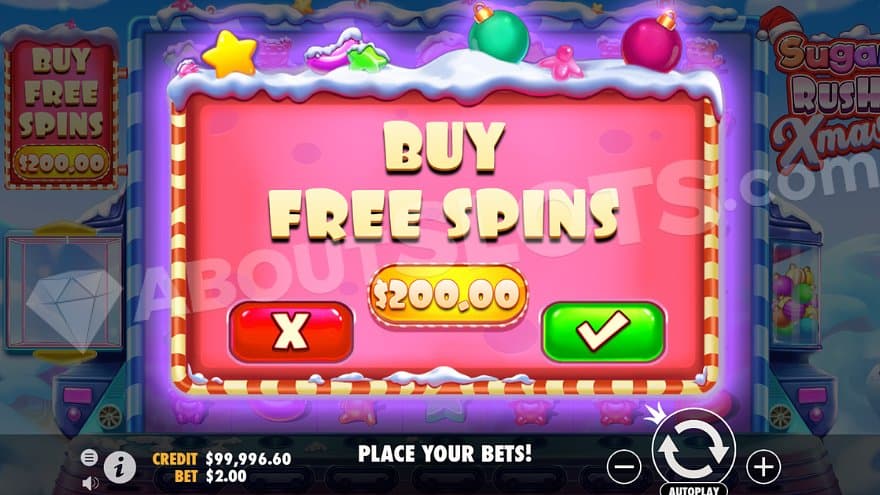 A menu selling the Free Spins for 100X the bet.