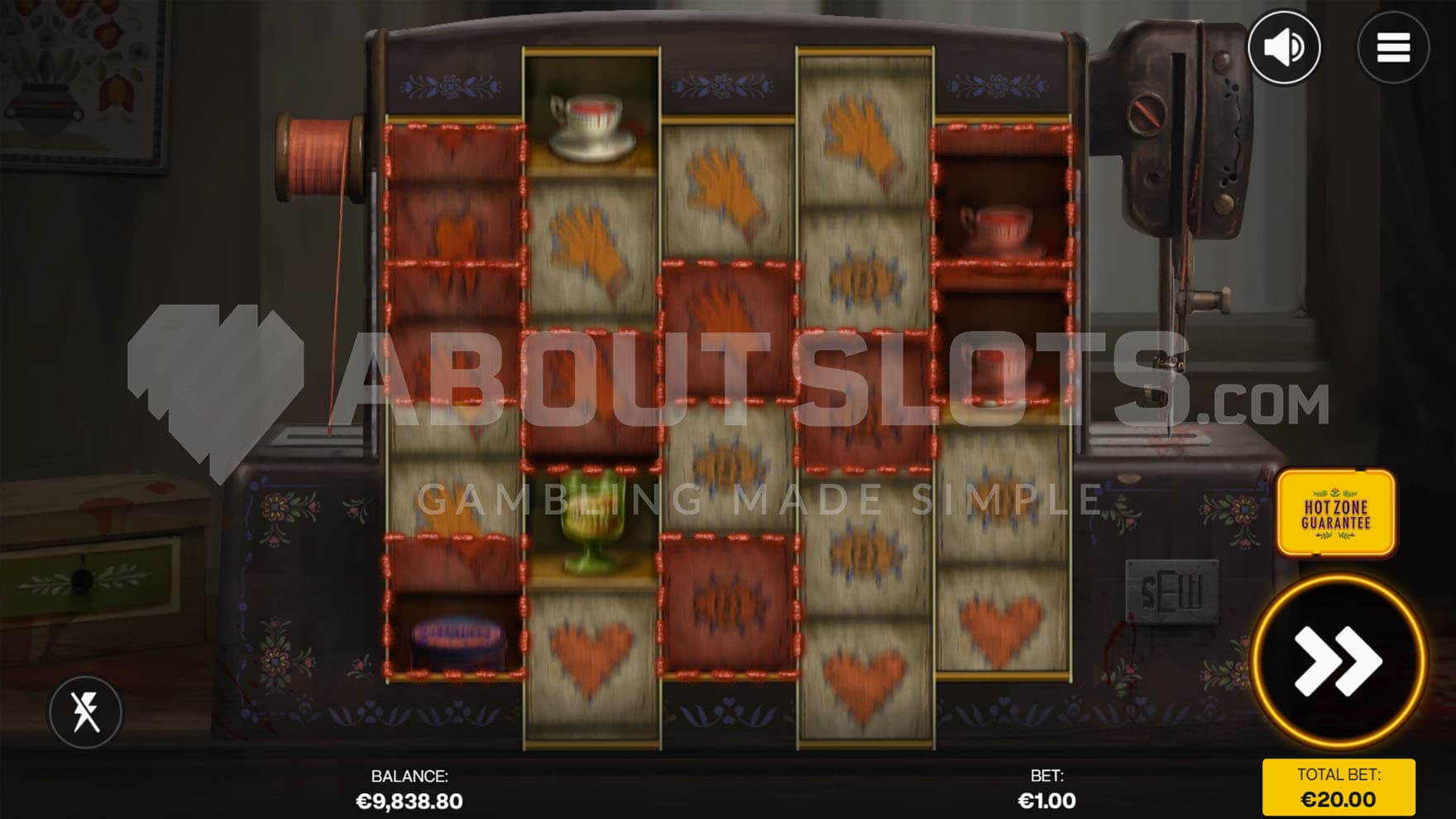 Hot Zones feature triggered in the base game, highlighting several positions on the grid.