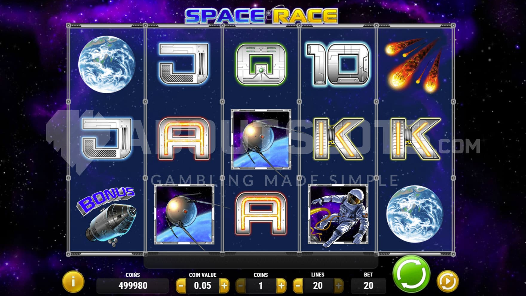 Base Game view of a 5x3 grid on a space backdrop.