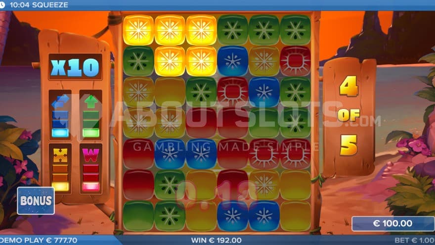 Bonus game with a current 10X win multiplier on the left.