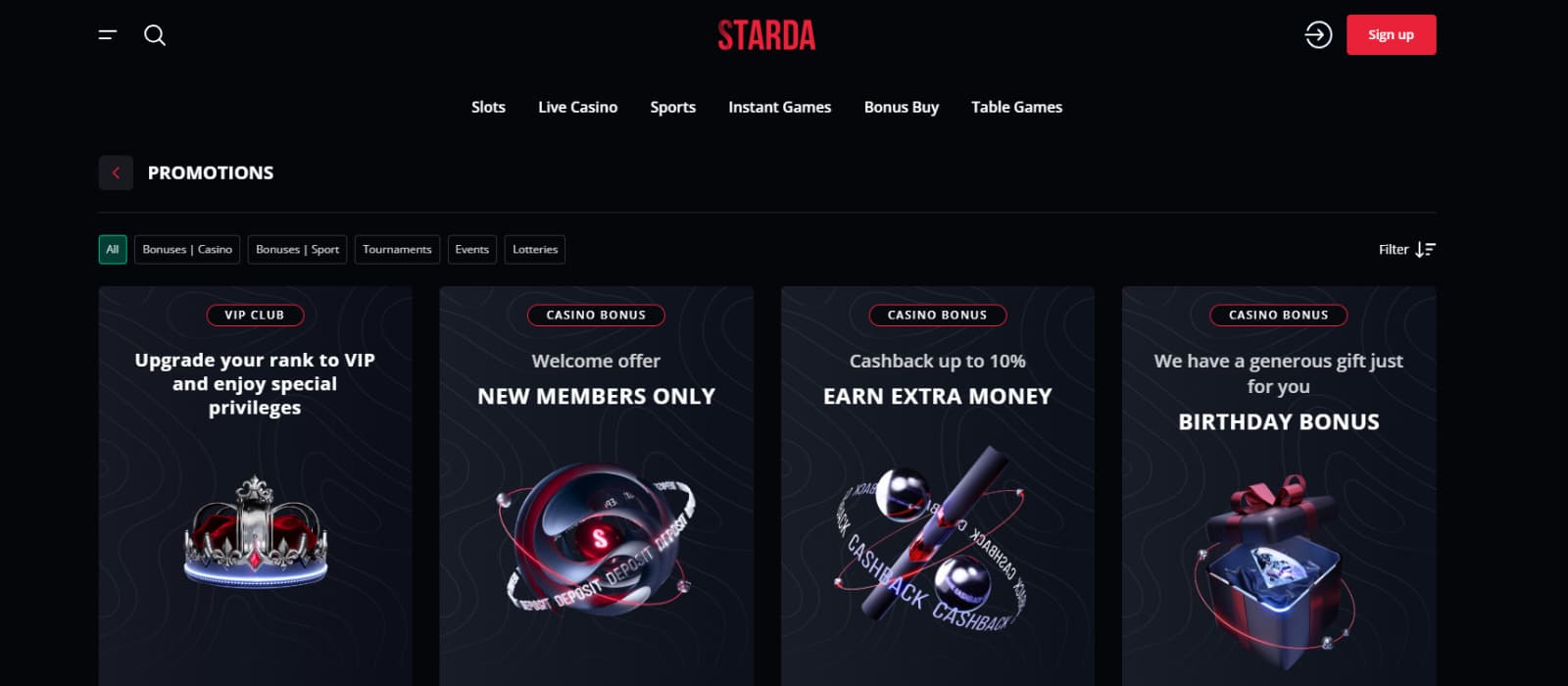 Starda Casino promotions page with welcome bonus